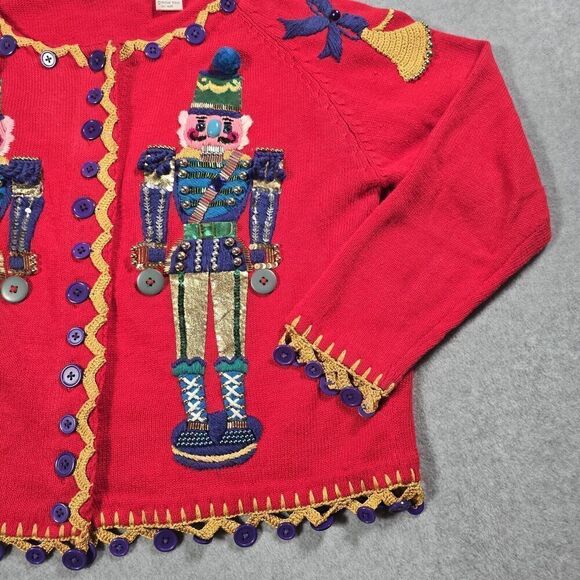 Vtg 1996 Michael Simon Christmas Sweater Size Medium Red Nutcracker Flawed - Picture 4 of 12